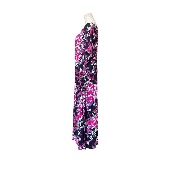 Lane Bryant Dark Floral Maxi Dress Size 18/20 Asymmetrical Hem Short Sleeve - Picture 4 of 10